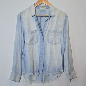 Cloth & Stone Chambray Top Button Down Shirt Sz S Cowgirl Country Western Fringe
